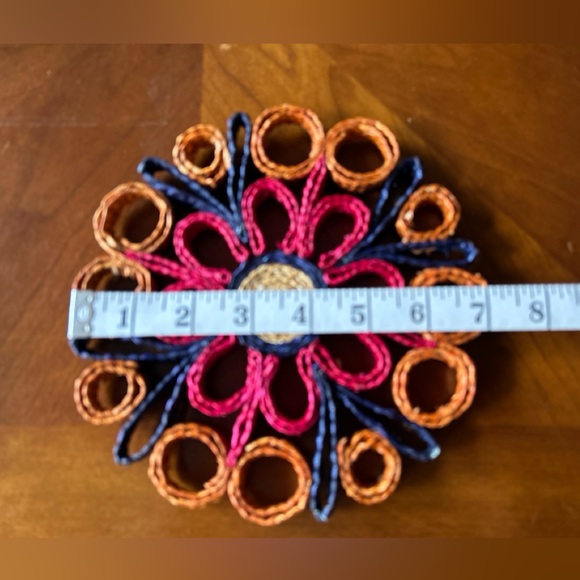 Lot of 4 Vintage Raffia Straw/Wool Wicker Rattan Trivet Hot Pads Decor Boho - Picture 8 of 10